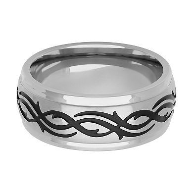 Men's Stainless Steel & Black Tribal Design Band Ring