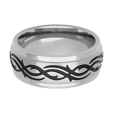 Men's Stainless Steel & Black Tribal Design Band Ring