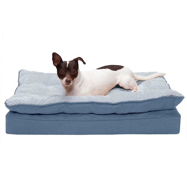 Furhaven Minky Faux Fur & Suede Pillow Top Mattress Orthopedic Dog Bed - Blue