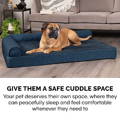 Furhaven Plush Almond Print L-Shaped Chaise Orthopedic Dog Bed