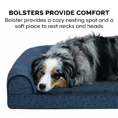 Furhaven Plush Almond Print L-Shaped Chaise Orthopedic Dog Bed