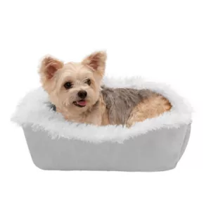 Furhaven Self-Warming Faux Fur & Suede Convertible Cuddler Cat Bed, Silver