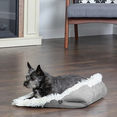 Furhaven Self-Warming Faux Fur & Suede Convertible Cuddler Cat Bed