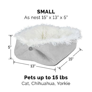 Furhaven Self-Warming Faux Fur & Suede Convertible Cuddler Cat Bed