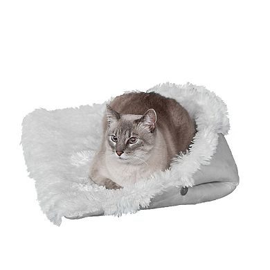 Furhaven Self-Warming Faux Fur & Suede Convertible Cuddler Cat Bed