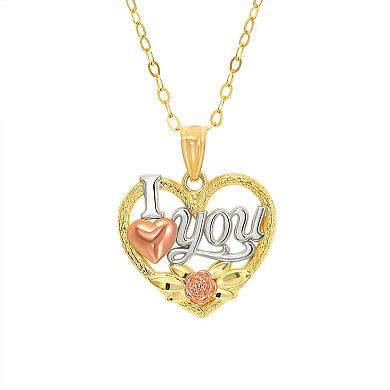 Taylor Grace 10K Gold Tri-Tone "I Heart You" Pendant Necklace