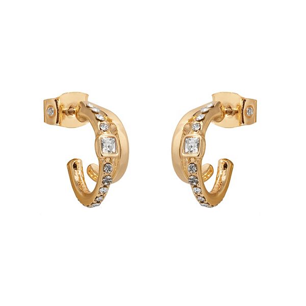 LC Lauren Conrad Gold Tone Double Row Studded Mini Hoop Earrings