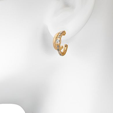 LC Lauren Conrad Gold Tone Double Row Studded Mini Hoop Earrings
