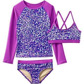 Girls 8-16 Lands' End 3 pc Chlorine Resistant UPF 50 Swimsuit Set in Regular and Plus