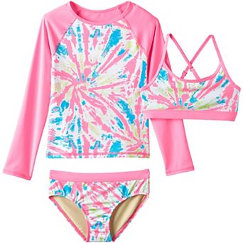 Girls 8-16 Lands' End 3 pc Chlorine Resistant UPF 50 Swimsuit Set in Regular and Plus