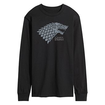 Men's Game Of Thrones Stark Wolf Head Long Sleeve Graphic Tee