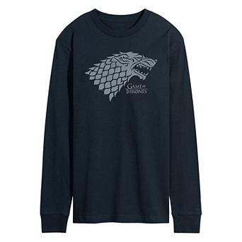 Men's Game Of Thrones Stark Wolf Head Long Sleeve Graphic Tee