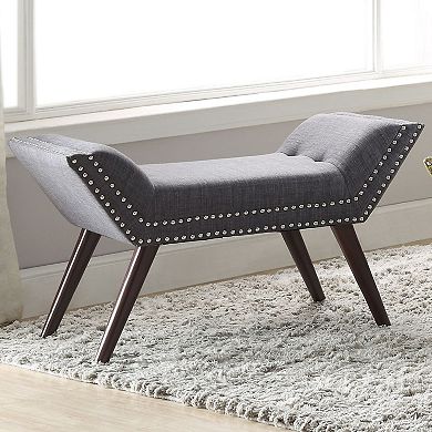 35" Gray and Brown Contemporary Bench with Nailhead