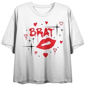 Juniors' Brat Kisses and Hearts Graphic Tee