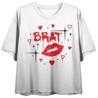 Juniors' Brat Kisses and Hearts Graphic Tee