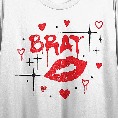 Juniors' Brat Kisses and Hearts Graphic Tee