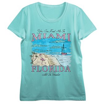 Juniors' Vintage Inspired Travel Miami Florida Short Sleeve Graphic Tee