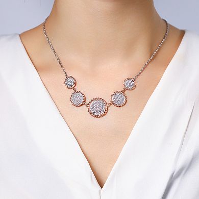 Forever Radiant Sterling Silver Two-Tone Cubic Zirconia Disc Necklace