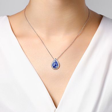 Forever Radiant Sterling Silver Sapphire Crystal Mosaic Halo Pendant Necklace