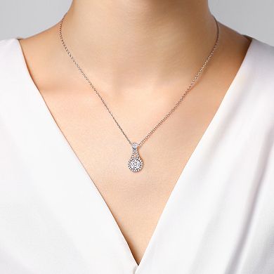 Forever Radiant Sterling Silver Clear Crystal Halo Pendant Necklace