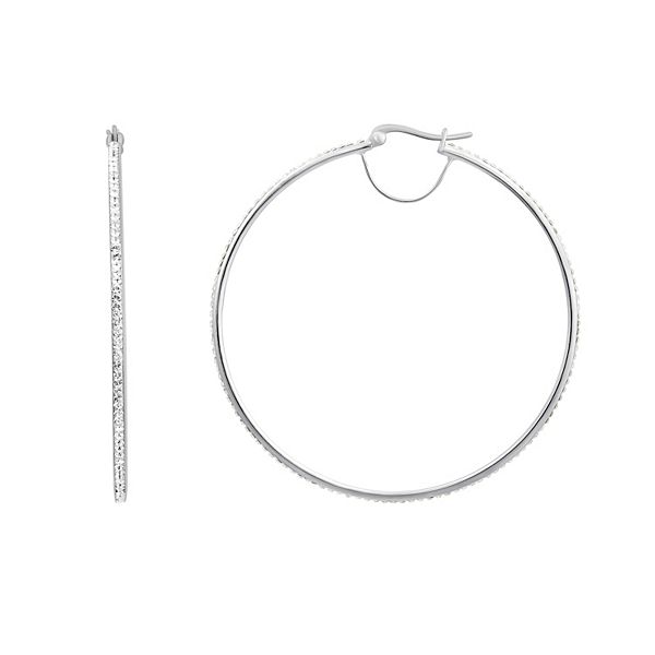 Forever Radiant Sterling Silver Crystal Hoop Earrings