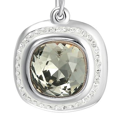 Forever Radiant Sterling Silver Black Cushion Crystal Halo Drop Earrings