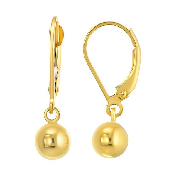 18K Gold Leverback Ball Drop Earrings