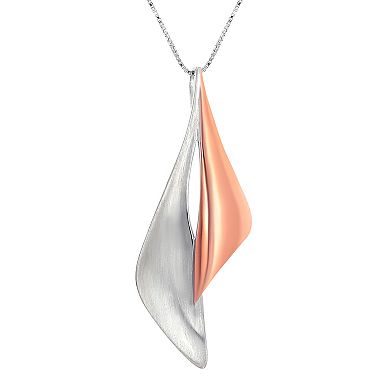 Sterling Silver Two-Tone Ribbon Pendant Necklace