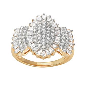 14k Gold Over Sterling Silver Cubic Zirconia Art Deco Cluster Ring