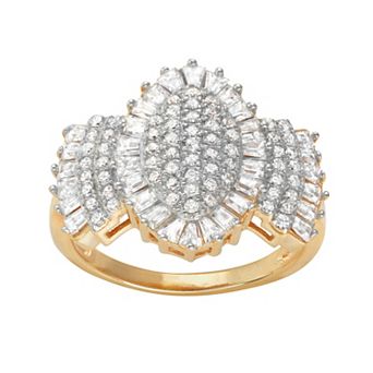 14k Gold Over Sterling Silver Cubic Zirconia Art Deco Cluster Ring