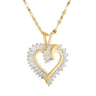 14k Gold Over Sterling Silver Cubic Zirconia Baguette Heart Pendant Necklace