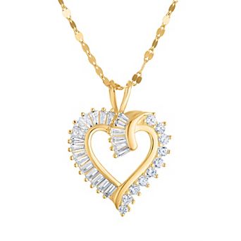 14k Gold Over Sterling Silver Cubic Zirconia Baguette Heart Pendant Necklace