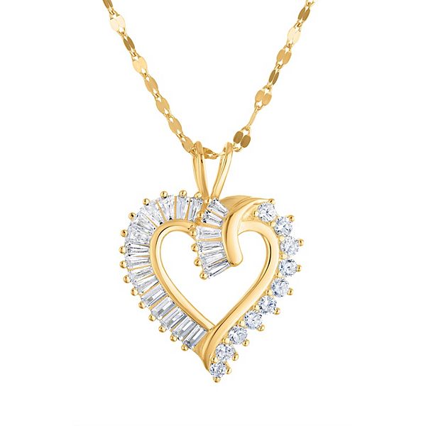 14k Gold Over Sterling Silver Cubic Zirconia Baguette Heart Pendant Necklace