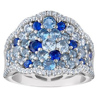 Sterling Silver Blue Cubic Zirconia Pave Ring