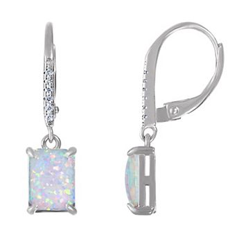 Sterling Silver Lab-Created Opal Drop Earrings