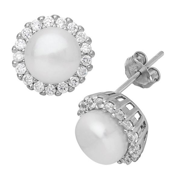 Cultured Pearl & Sterling Silver Cubic Zirconia-Accent Baroque Drop Earrings