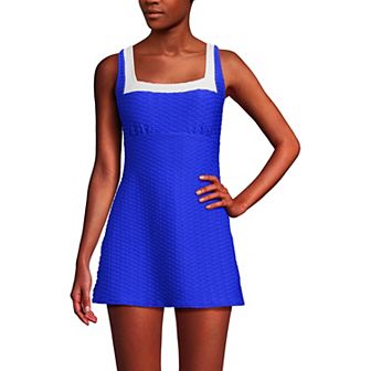 Women's Lands' End Square Neck Textured Swim Dress