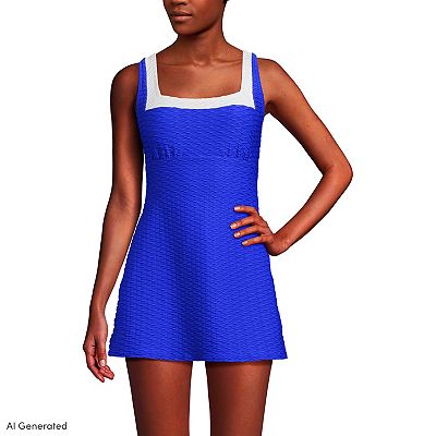 lands' end ladies' swim dress Women's Long High Neck Swim Dress Swimsuit - Lands' End - Blue