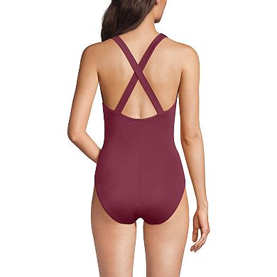 Women's Lands' End Scoop Neck X-Back Tugless One Piece Swimsuit