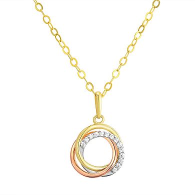 Forever 14K 14k Gold Tri Tone Cubic Zirconia Rolling Rings Pendant Necklace