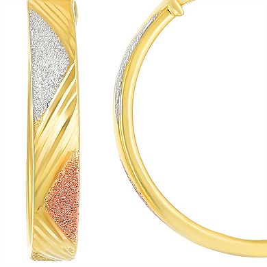 Forever 14K 14k Gold Tri Tone Diamond Cut Hoop Earrings