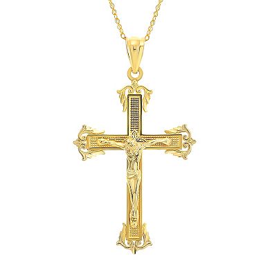 Forever 14K 14k Gold Diamond Cut Large Crucifix Pendant Necklace