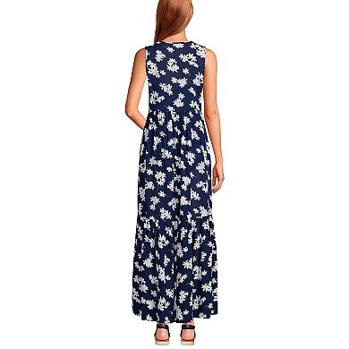 Women's Lands' End Sheer Tiered Maxi Swim Cover-Up Dress