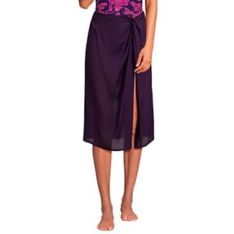 Women's Lands' End Sheer Twist Front Knee Length Swim Cover-up Skirt