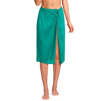 Women's Lands' End Sheer Twist Front Knee Length Swim Cover-up Skirt
