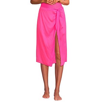 Women's Lands' End Sheer Twist Front Knee Length Swim Cover-up Skirt