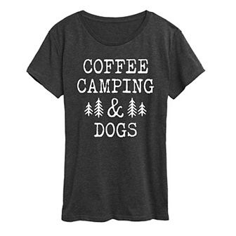 Women's Coffee Camping And Dogs Graphic Tee