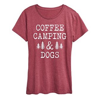 Women's Coffee Camping And Dogs Graphic Tee