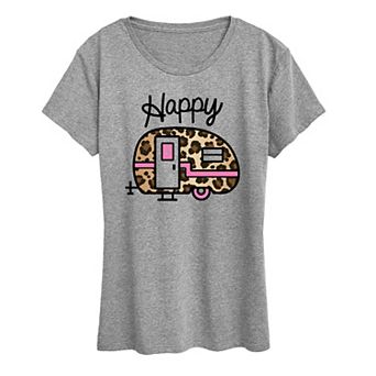 Women's Happy Leopard Print Camper Graphic Tee