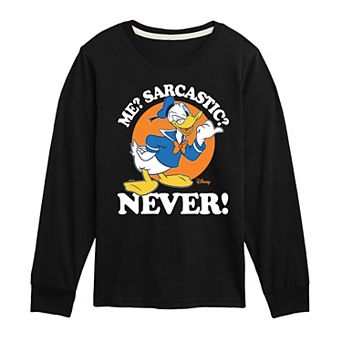 Disney's Mickey Mouse & Friends Donald Duck Boys 8-20 Never Sarcastic Long Sleeve Graphic Tee